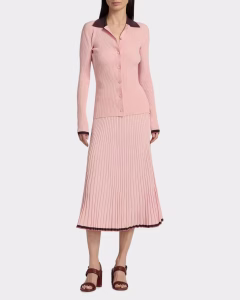 Zimmermann Cutaway Collar Rib-Knit Cardigan