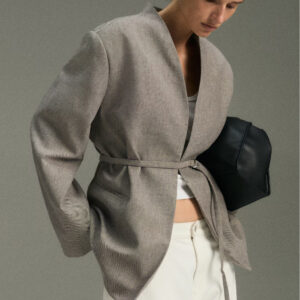 Oversized Belted Jacket Gray melange