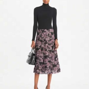PRINTED PLEATED SILK SKIRT pink pixel floral