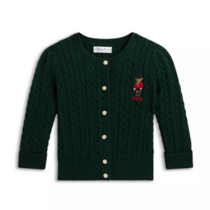 Ralph Lauren Girls' Polo Bear Mini Cable Cotton Cardigan