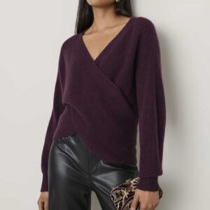 Ribbed Cashmere Crossover Sweater Deep Cabernet