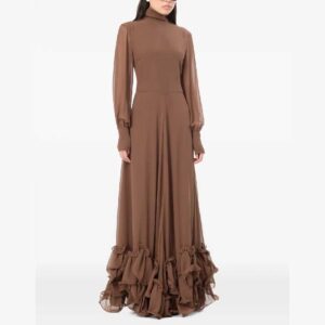 ROTATE BIRGER CHRISTENSEN ruffled-hem long-sleeve maxi dress