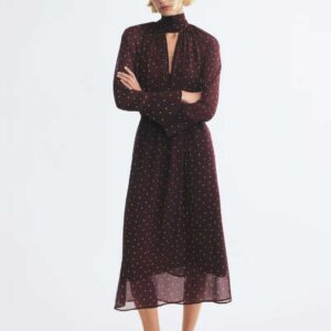 Scarf-Collar Dress Burgundy/polka dot