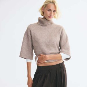 Short-Sleeved Mock Turtleneck Sweater Taupe