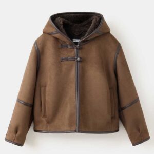 Suede effect sheepskin coat Brown