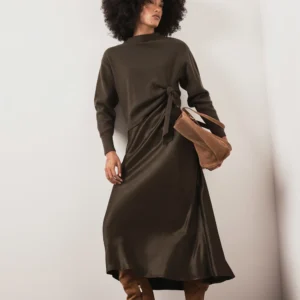 Khaki 2-in-1 Midi Dress