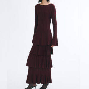 Tiered Ribbed Skirt Burgundy