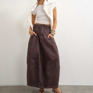 Topshop button front barrel cut maxi skirt in chocolate
