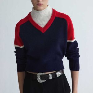 Wool jersey with contrast overlay Navy