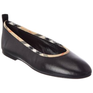 Burberry Check Trim Leather Ballerina Flat