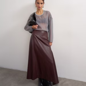 Topshop set faux leather drape detail maxi skirt in chocolate