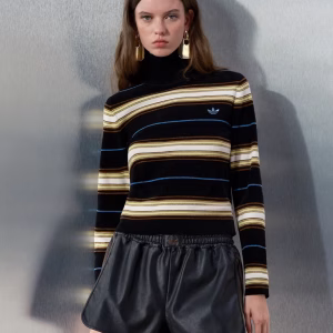 adidas Originals x ASOS regular fit funnel neck sweater in black baby chenille stripe