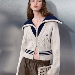 adidas Originals x ASOS track jacket with funnel neck in oatmeal cable knit