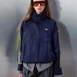 adidas Originals x ASOS oversized funnel neck shirt in navy snake satin jacquard