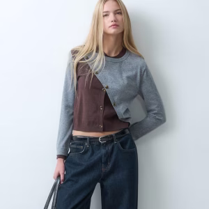 Laagam egla aysmmetric cardigan in gray and brown