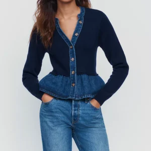 Pilcro Denim Knit Peplum Cardigan