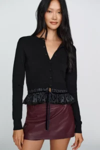 Maeve Cardigan & Polka Dot Mesh Blouse Twofer