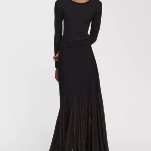 Maeve Knit Lurex Pleated Maxi Dress