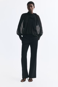 Bow-Collar Plumeti Blouse