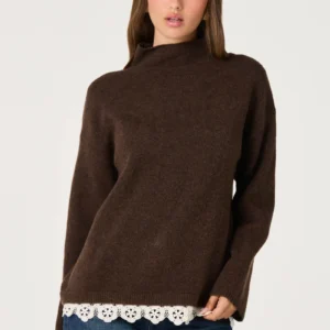 Marjolaine Crochet-Trim Mock Neck Sweater