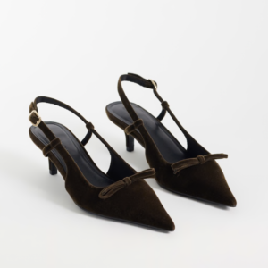 ASOS DESIGN Skippy bow detail slingback kitten heel shoes in green velvet