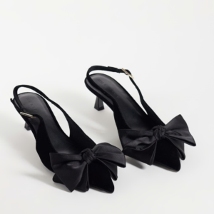 ASOS DESIGN Wide Fit Stardust bow detail slingback kitten heels in black velvet