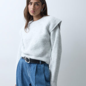 ASOS DESIGN long sleeve knitted sweater with cap sleeve detail in gray