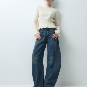 ASOS DESIGN cinched waist wool blend sweater with long sleeves in butter yellow