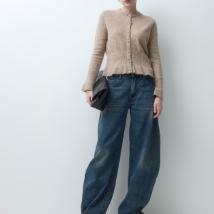 ASOS DESIGN wool blend cinched waist cardigan with long sleeves in mocha