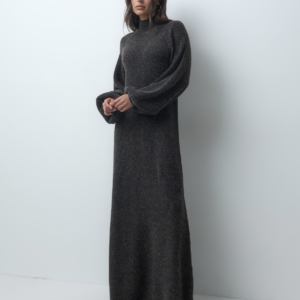 IYAL ribbed knit balloon sleeve maxi dress in chocolate