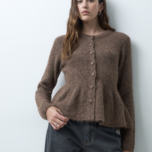 Object peplum knitted cardigan in truffle