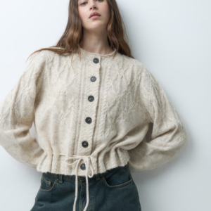 Object balloon sleeve textured cardigan in cream melange