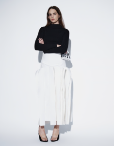 ARRANGE structured midi skirt with ruffle detail in white