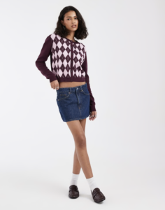 Tommy Jeans flag logo cardigan in burgundy argyle