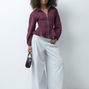ASOS DESIGN peplum funnel neck zip up in burgundy