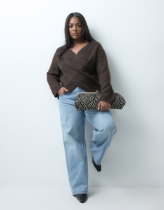 ONLY Curve wrapped knitted sweater in brown