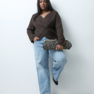 ONLY Curve wrapped knitted sweater in brown