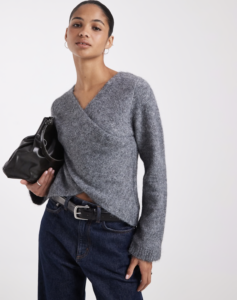 ONLY wrapped knitted sweater in mid gray