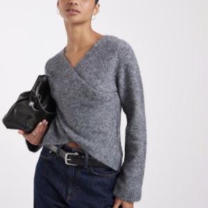 ONLY wrapped knitted sweater in mid gray