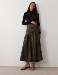 ASOS DESIGN scarf detail midi skirt in seersucker check