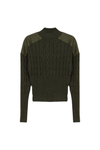 Dolman Cable Knit Leather Shoulder Sweater Versatile