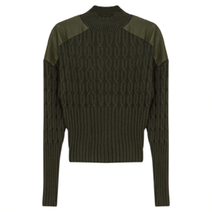 Dolman Cable Knit Leather Shoulder Sweater Versatile
