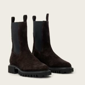 AllSaints Hallie suede leather boots in dark brown