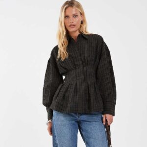 ASOS DESIGN cinched detail shirt in seersucker plaid