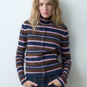 ASOS DESIGN funnel neck stripe ribbed cardi