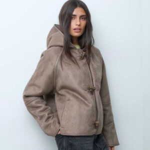 ASOS DESIGN hooded borg jacket with toggles in mink