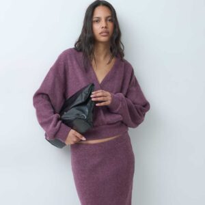 ASOS DESIGN long sleeve wrap top set in burgundy