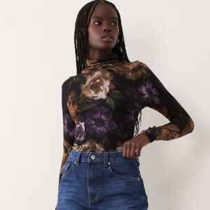 ASOS DESIGN second skin knit roll neck in blurred floral print