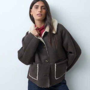 ASOS DESIGN shearling lined jacket with cream faux fur