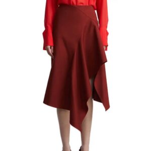 BCBGMAXAZRIA Emma Asymmetrical Cotton Blend Midi Skirt